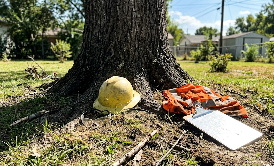 Professional tree service worker providing a free estimate for Rockingham County tree service.