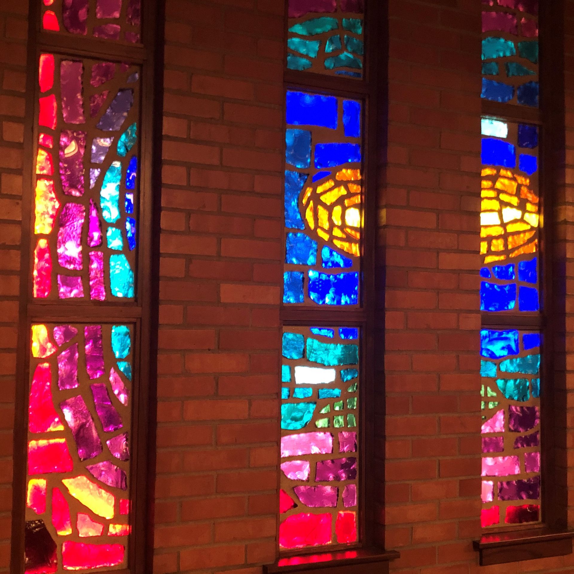 Image of stained glass windows inside Michelotti-Sawyers Mortuary near Red Lodge MT