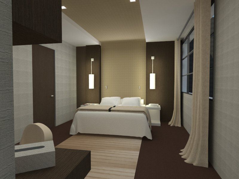 Une chambre avec un grand lit et une fenêtre réalisé par mes services d'architecte d'intérieur à Deauville
