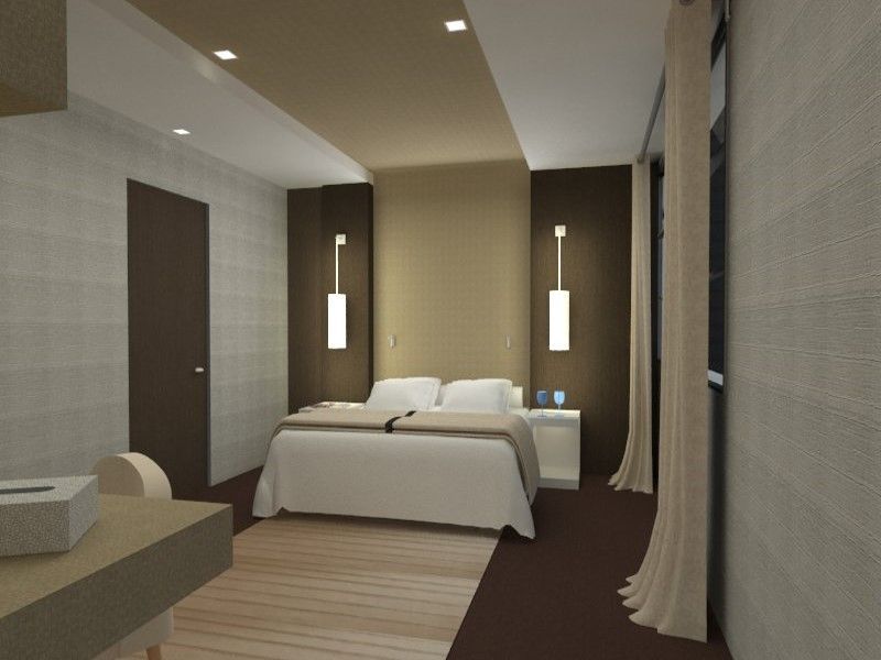 Une chambre avec un grand lit et un lavabo, réalisation de mes services d'architecte d'intérieur