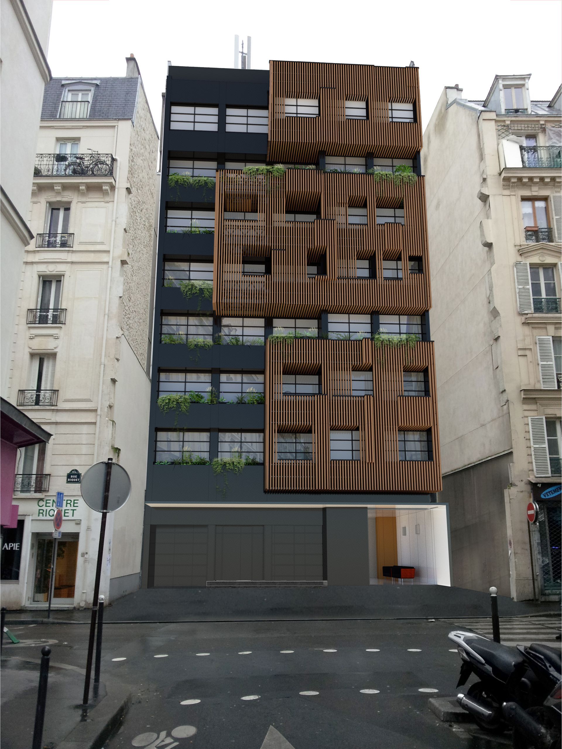Une impression d'artiste d'un bâtiment avec beaucoup de fenêtres   réalisé par mes services d'architecte d'intérieur