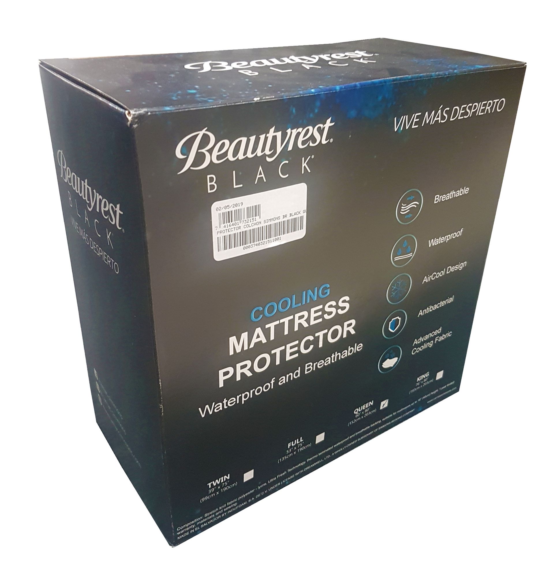 Una caja de protector de colchón refrescante negro beautyrest.