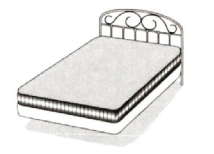 Un dibujo en blanco y negro de una cama con colchón.