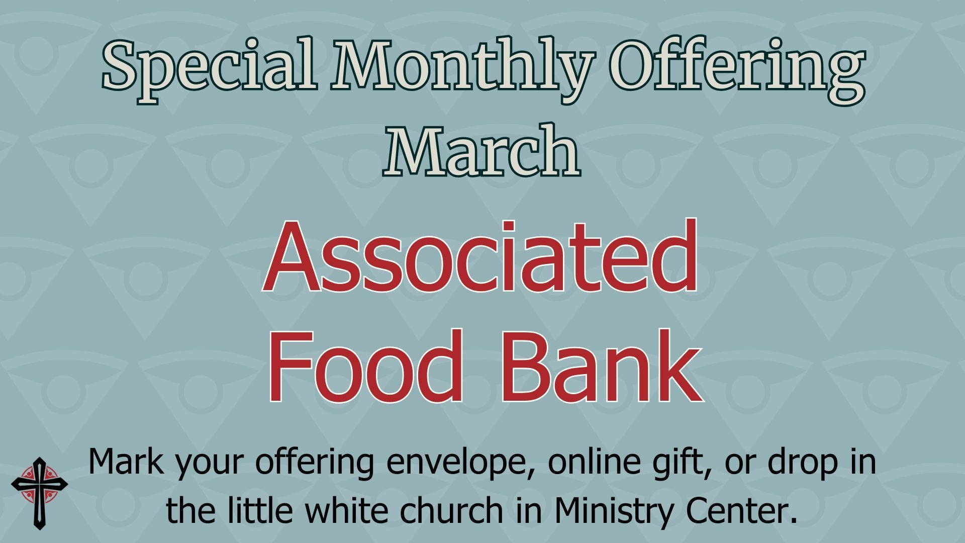 Advertisement: Sponsor Bibles & Hymnals for resource shelves. Sign up at Ministry Center.