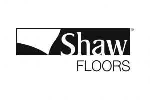 A black and white logo for shaw floors on a white background.