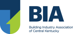 Logo for Building Industry Association of Central Kentucky. Features BIA in dark blue, with a blue and green arrow graphic.