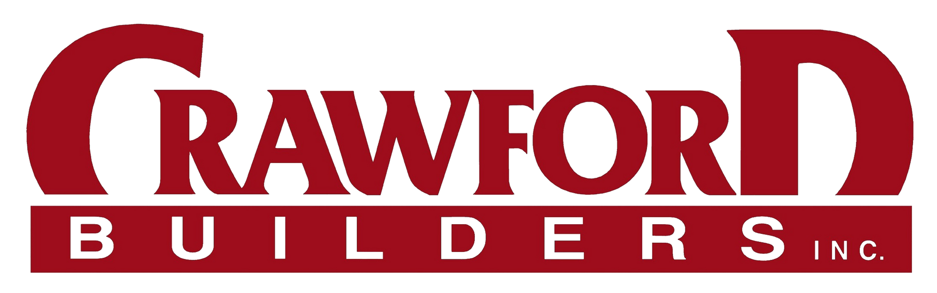 Logo for Crawford Builders Inc., red text on white, with “CrawforD” over “BUILDERS INC.” in a rectangle.