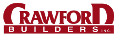Logo for Crawford Builders Inc., red text on white, with “CrawforD” over “BUILDERS INC.” in a rectangle.
