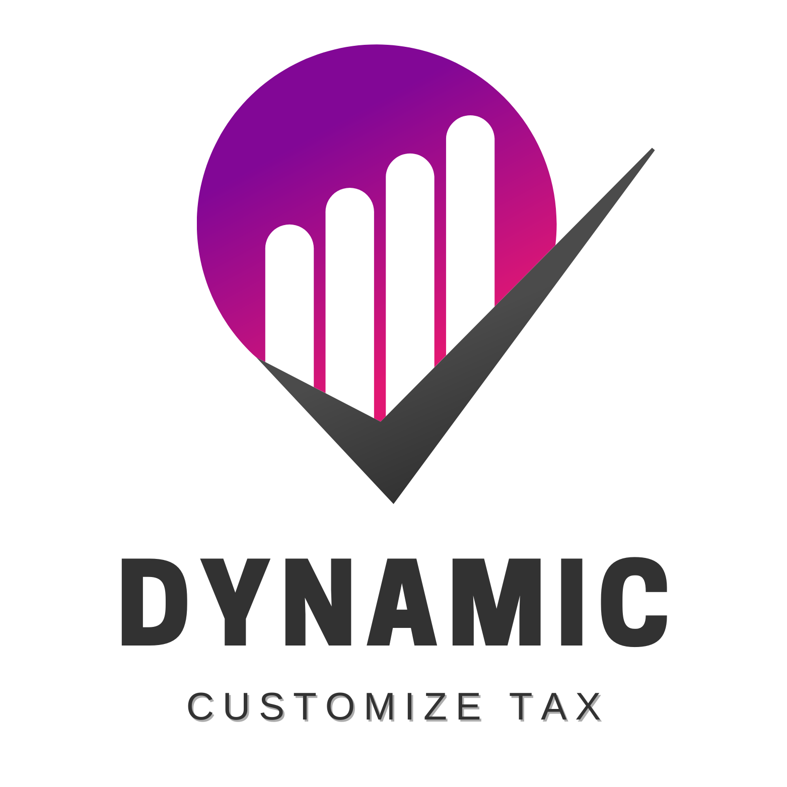 a logo for dynamic customize tax with a purple heart and a check mark .  | Dallas, TX | Dynamic Customize Tax