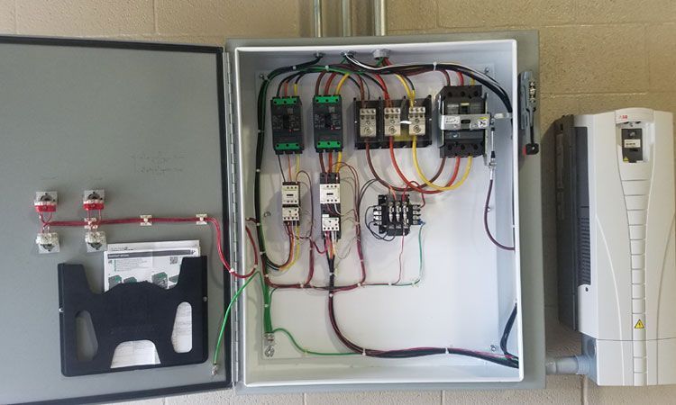 electrical panel with wires and circuits