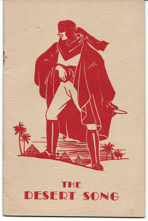 Programme cover for production of The Desrt Song, March 1958
