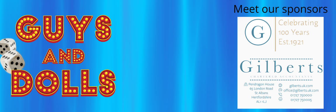 Guys and Dolls Header with our sponsor Gilberts' logo