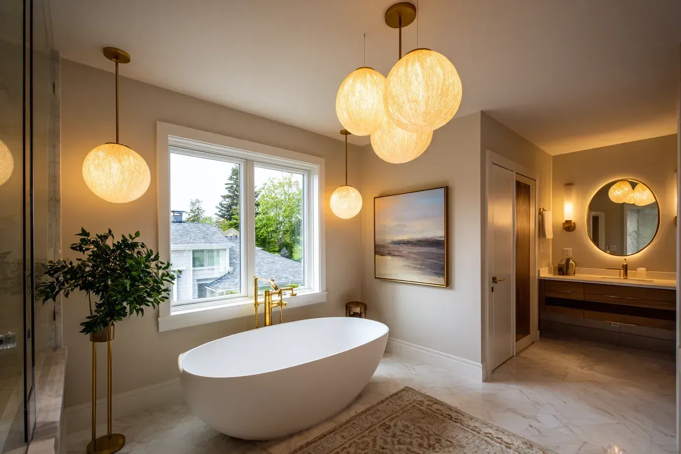 A modern Vancouver bathroom renovation with a floating vanity, LED mirror, and large-format tile shower installation. Sleek finishes improve visual space and add luxury. A top-rated bathroom remodeling project executed by experienced Vancouver contractors.