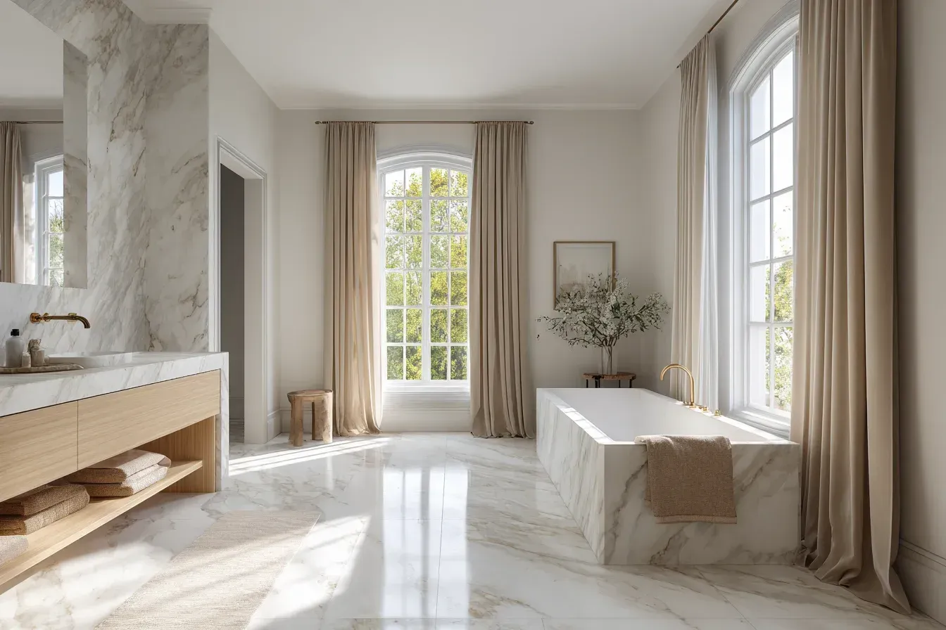 A Vancouver powder room renovation with wall-mounted sink, designer faucet, and textured tile accent wall. LED sconce lighting enhances the contemporary aesthetic. Completed by professional bathroom remodelers serving Greater Vancouver.