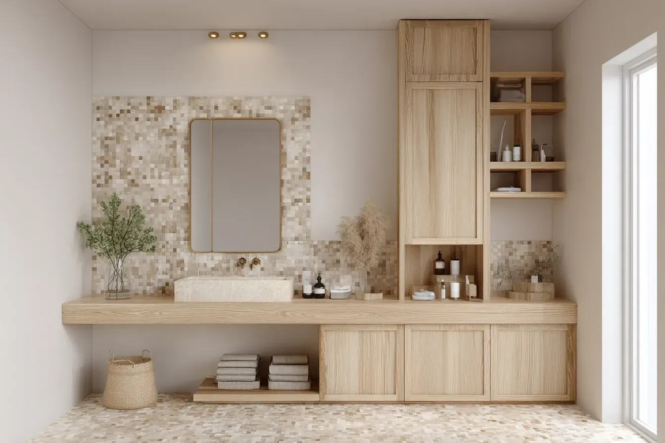 A Vancouver bathroom makeover featuring matte tile finishes, high-efficiency showerheads, and floating cabinetry. Frameless mirrors expand the design visually. Completed by licensed renovation teams.
A Vancouver bathroom renovation with LED vanity mirrors, porcelain flooring, and premium sinks. Chrome fixtures tie the entire modern aesthetic together. Installed by expert bathroom contractors.