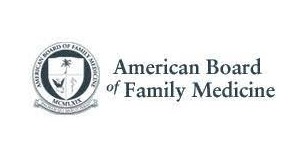 The american board of family medicine logo is black and white.