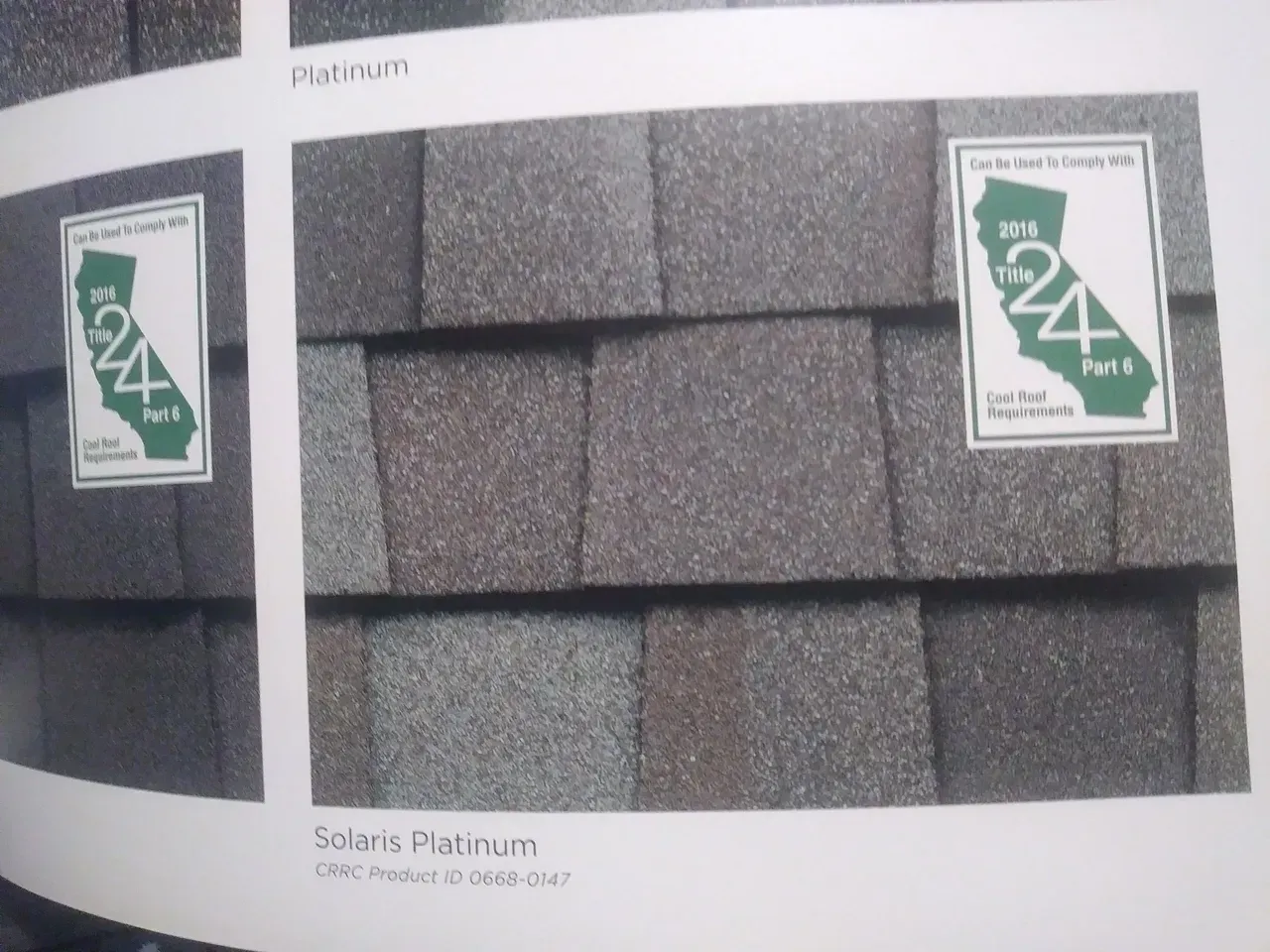 Close-up of gray-toned roof shingles, labeled 