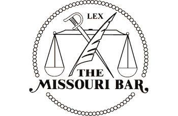 A black and white logo for the missouri bar