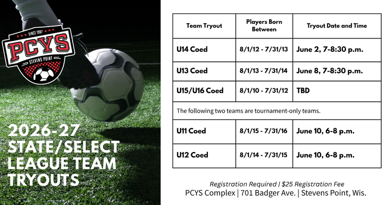 State/Select League Tryouts are Open for U11, U12, U13, U14, and U15/U16