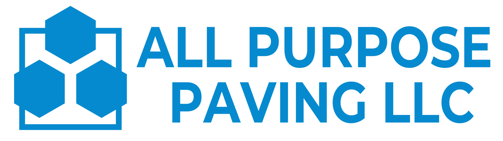 The logo for all purpose paving llc is blue and white.