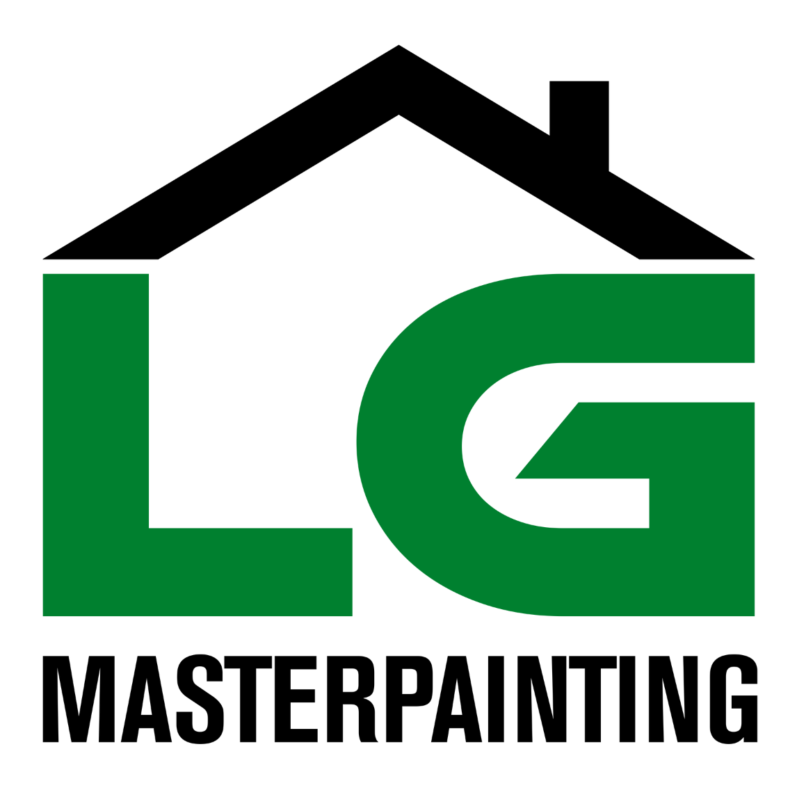 The logo for lg masterpainting is a house with a roof.