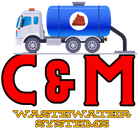 A logo for c & m wastewater systems with a blue truck