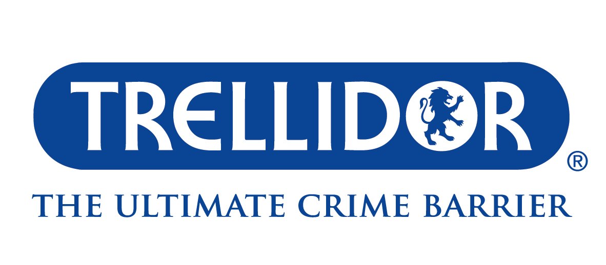 The trellidor logo is blue and white and says the ultimate crime barrier