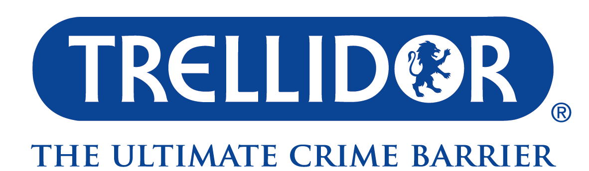 The trellidor logo is blue and white and says the ultimate crime barrier