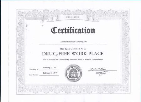 Certification — Drug Free Workplace in Brunswick, GA
