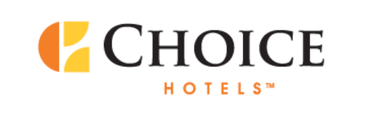 The choice hotels logo is orange and black on a white background