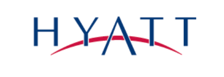 A blue and red logo for hyatt on a white background