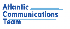 The logo for atlantic communications team is blue and white