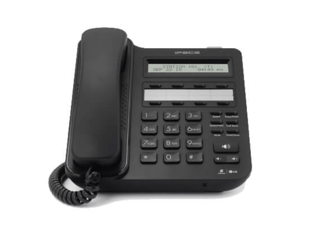 A black telephone is sitting on a white surface.