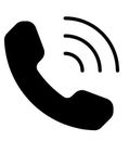 A black and white silhouette of a telephone with waves coming out of it.