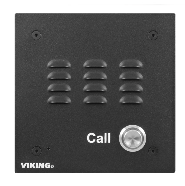 A black viking call button on a white background