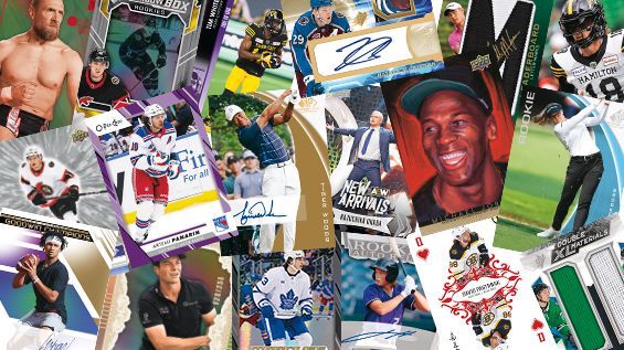 Various sports trading cards, including hockey, golf, and basketball.