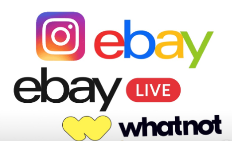 Logos for Instagram, eBay, eBay Live, and Whatnot, representing online platforms for selling.