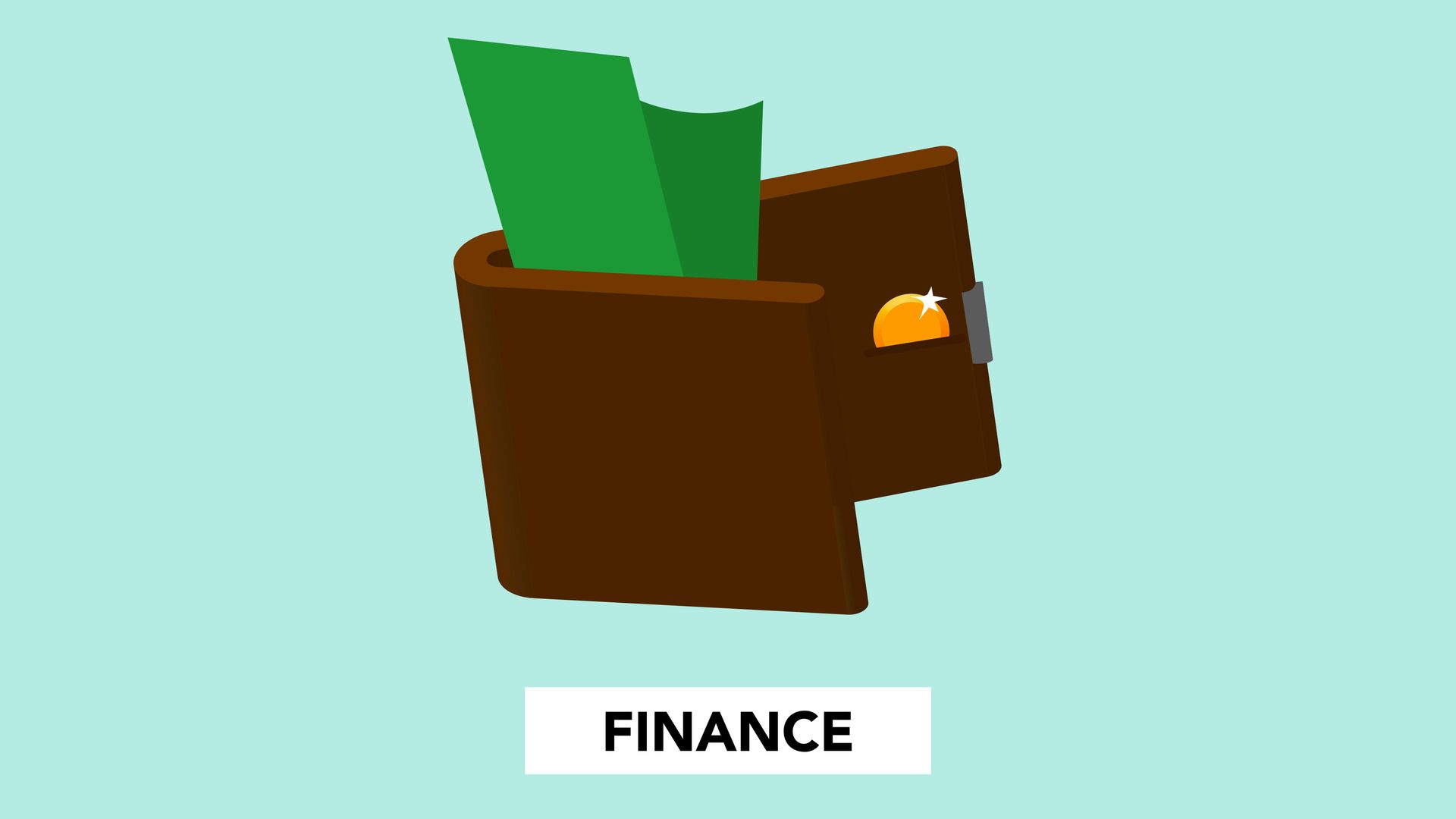 A brown wallet containing green paper money, set against a light blue background, with the word 
