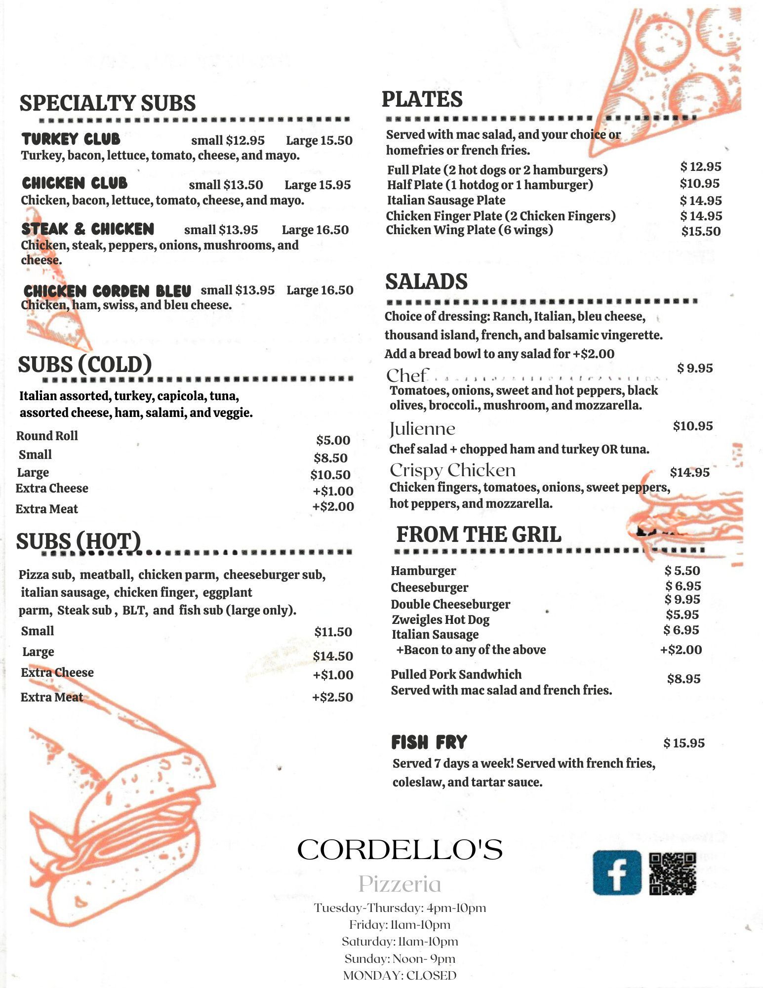 Cordello's Chili Menu