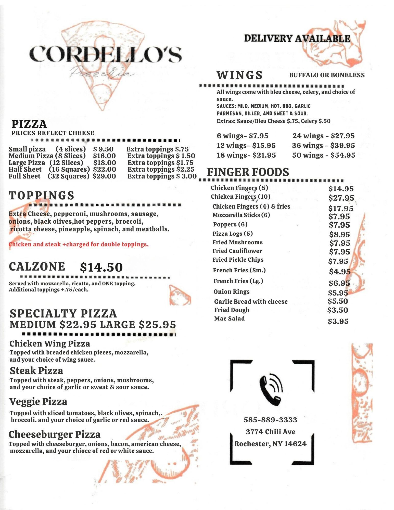 Cordello's Chili Menu