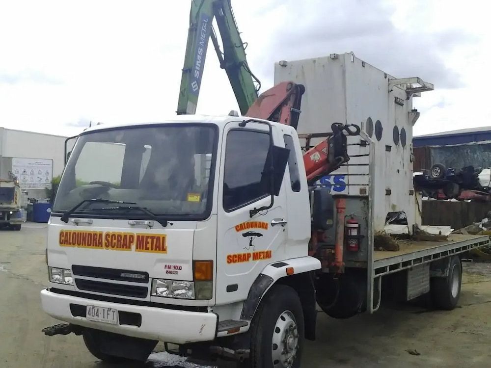 A White Truck With The Word Scrap Metal On The Side — Caloundra Scrap Metal in Landsborough, QLD