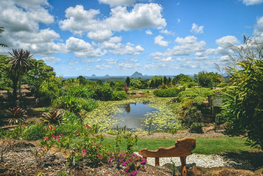 A Park With A Pond In The Middle Of It And A Bench In The Foreground — Caloundra Scrap Metal in Maleny, QLD