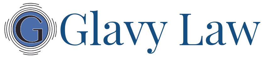 A logo for a law firm called glavy law