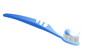 A blue toothbrush with toothpaste on it