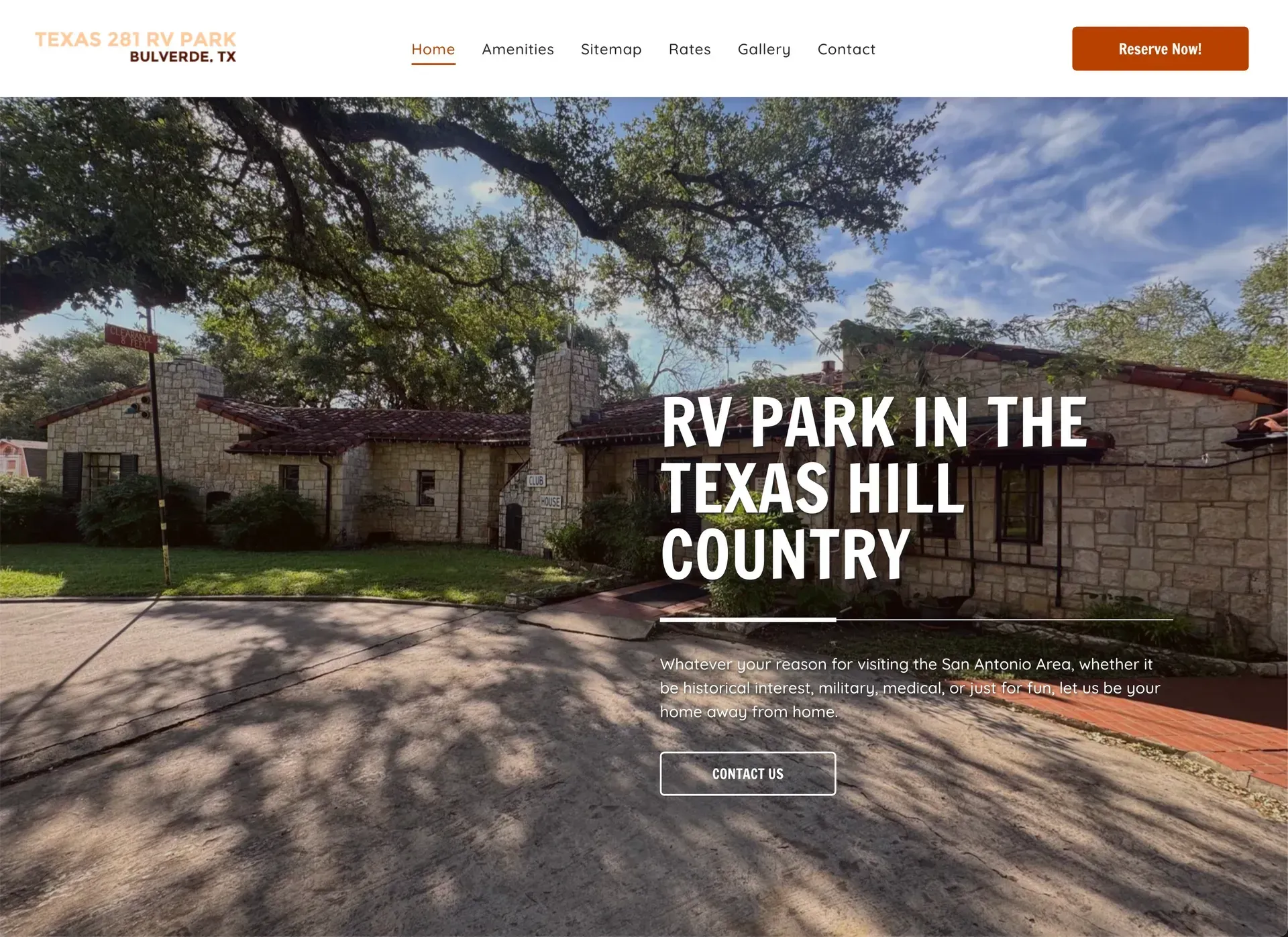 A website for rv park in the texas hill country