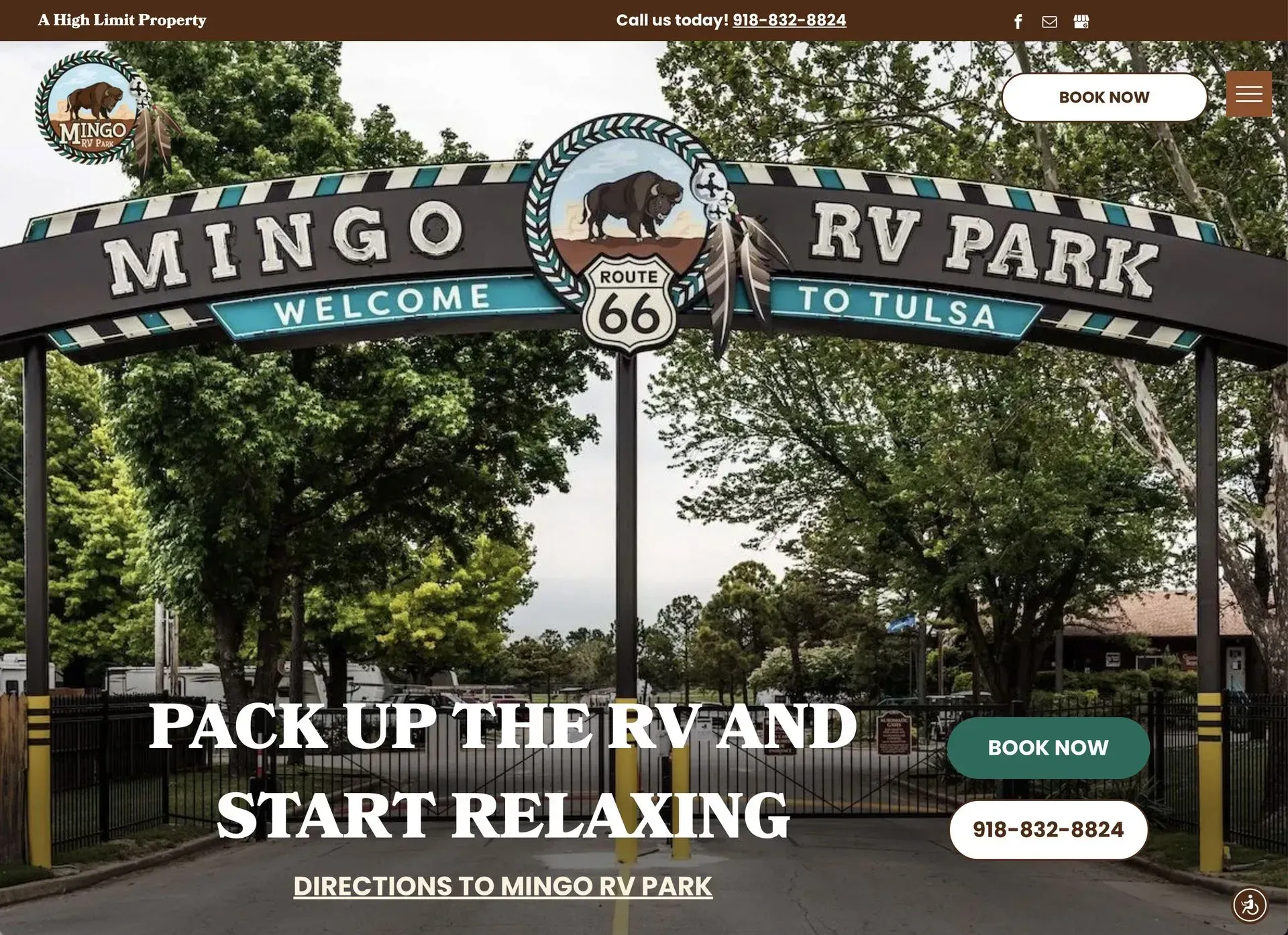 A screenshot of the website for mingo rv park