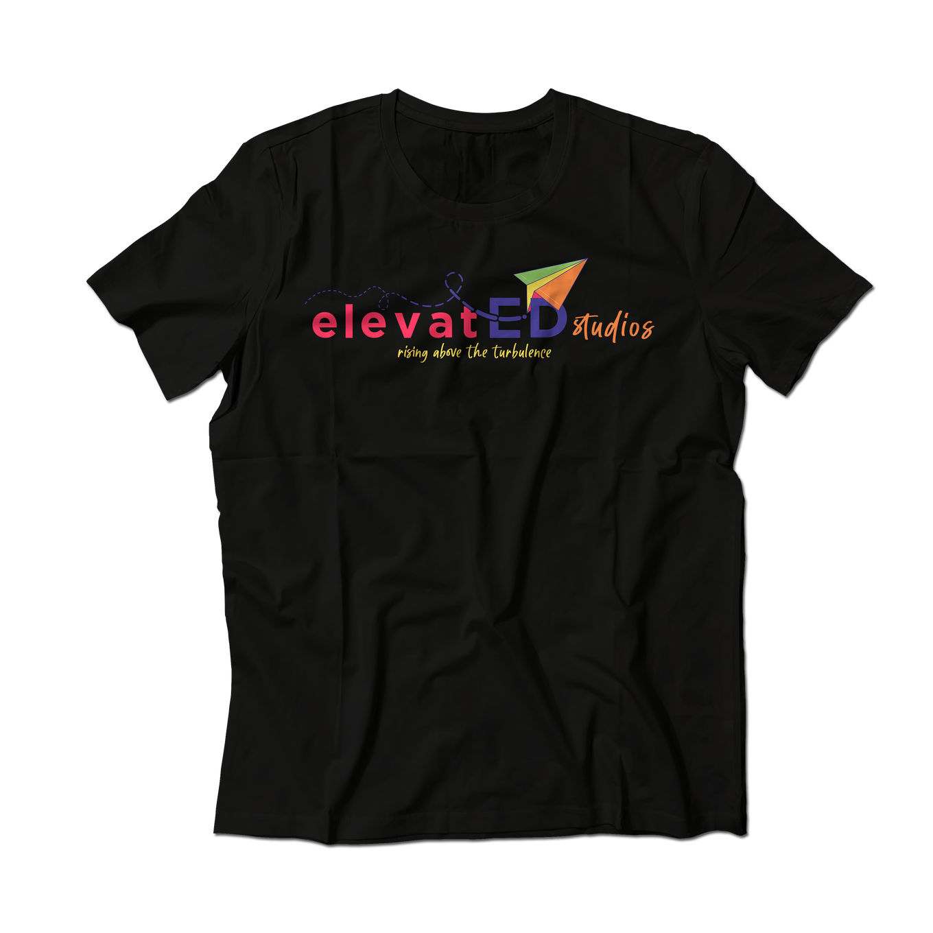 A black t-shirt with the word elevated on it