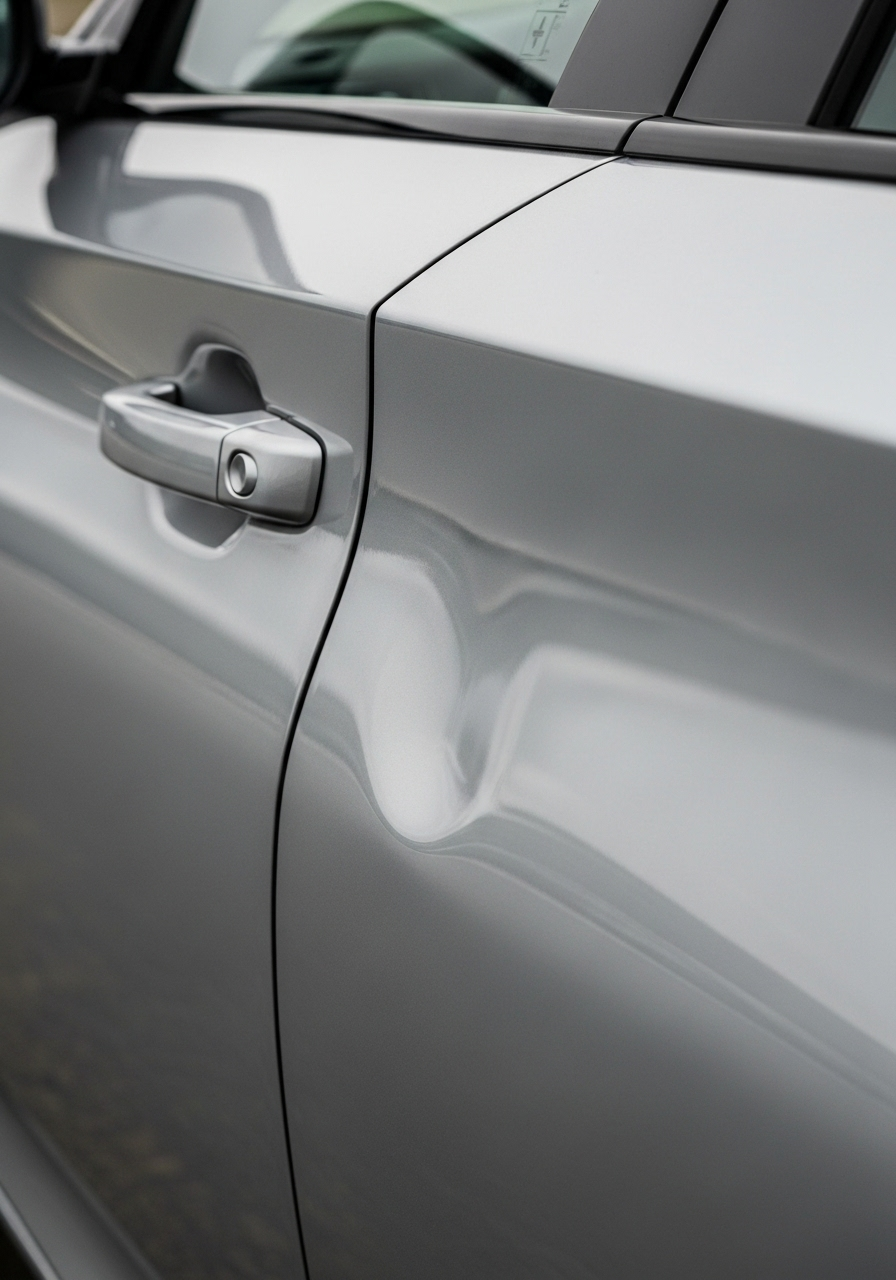 Honda Accord door panel after dent repair with smooth surface, straight reflections, and factory paint finish