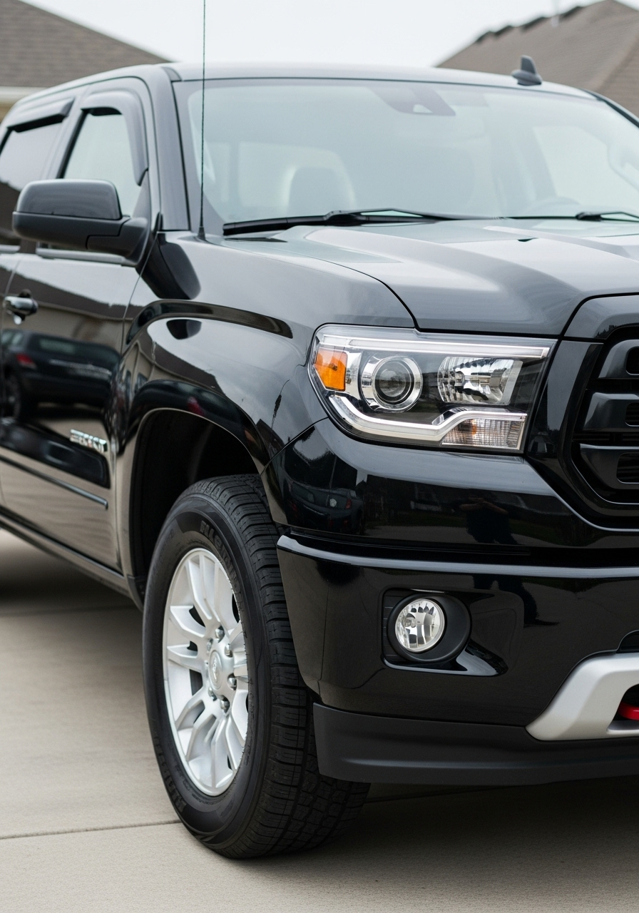 Detailed Ford F-150 showing deep gloss paint, clean wheels, restored trim, and refreshed exterior after truck detailing