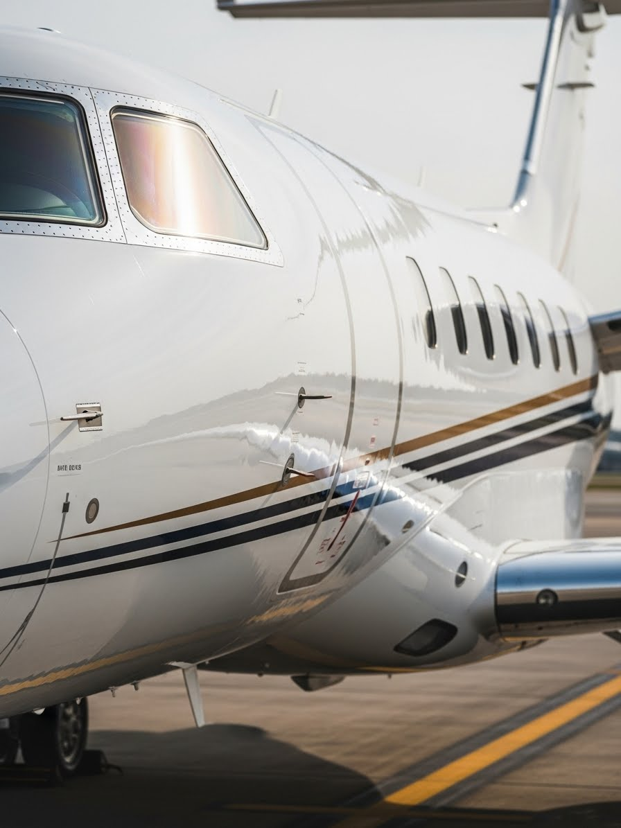 A professionally detailed private aircraft after full airplane detailing service. 